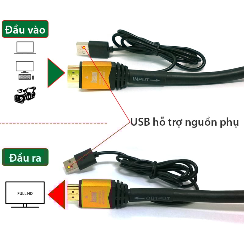 Cáp HDMI 40 mét 3D/1080P Jasun JS-121 - Hỗ trợ nguồn phụ - Phụ Kiện Điện Tử Việt Nam