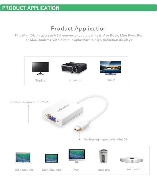 Mini DisplayPort ThunderBolt to VGA + audio ugreen 10437 - Phụ Kiện Điện Tử Việt Nam