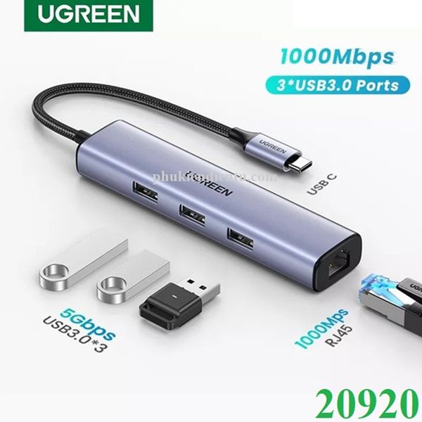 Bộ chia USB type C ra 3 cổng USB 3.0 1 cổng lan gigabit Ugreen 20920 - Phụ Kiện Điện Tử Việt Nam