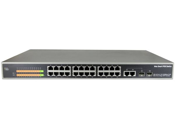 Web Smart Switch PoE 24 Port 10/100Mbps + 2Port Gigabit+ 2 Port SFP, công suất 250W KMETech WSP2624GSL - Phụ Kiện Điện Tử Việt Nam