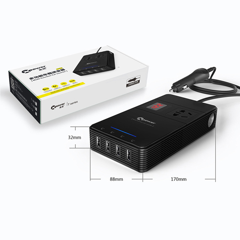 bo chuyen doi nguon 12v tren xe hơi sang ac220v-150w va 4 cong usb 5v-2.4a/1.5A