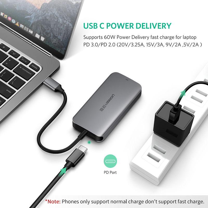 bo chia usb 3.0 3 cong ho tro chuyen ra cong vga 1080p ugreen