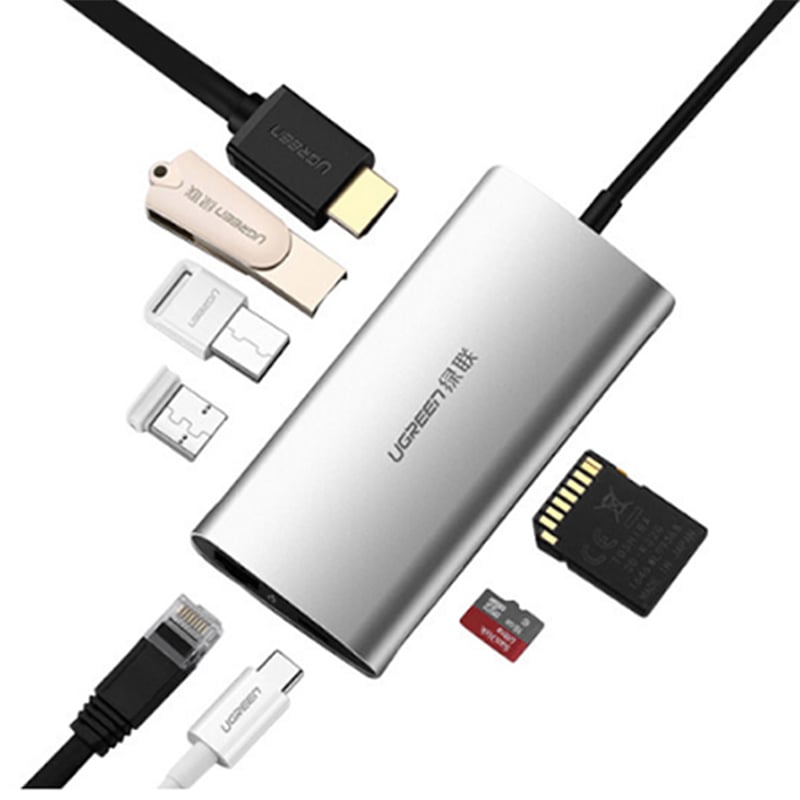 bo chuyen usb-c ra usb 3.0 hdmi sd-tf rj45 ugreen