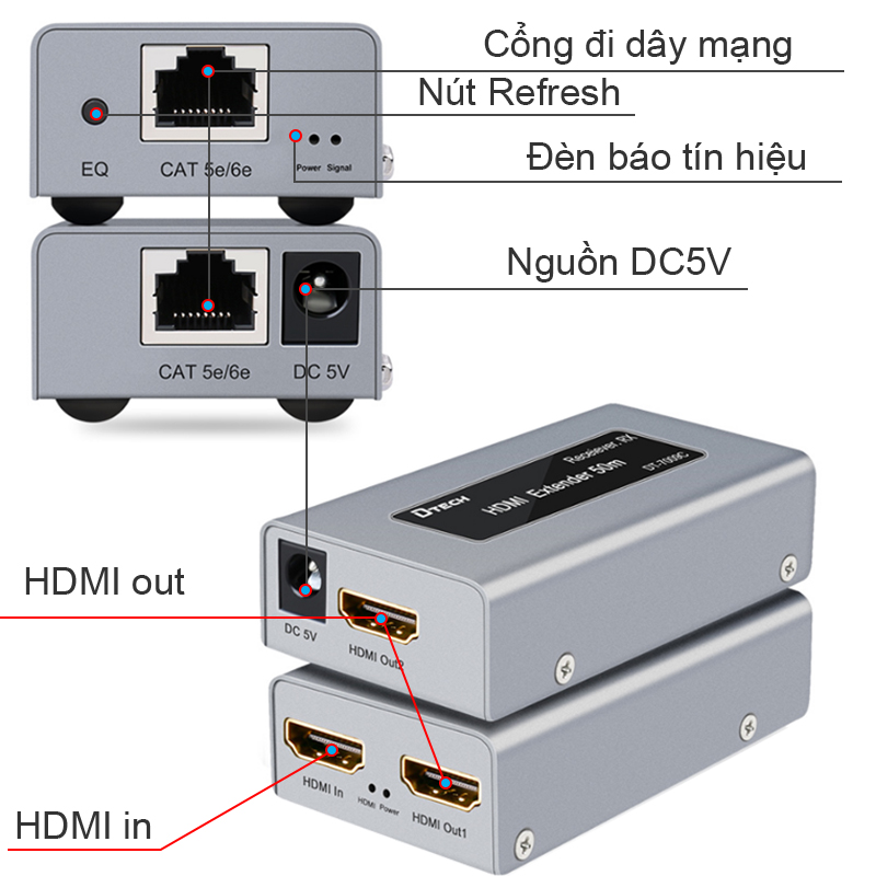 bo khuech dai hdmi qua day mang 50-60 met dtech dt-7009c