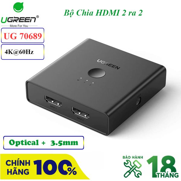 Bộ chia HDMI 2.0 2 ra 2 hỗ trợ 4K@60Hz Ugreen 70689 - Phụ Kiện Điện Tử Việt Nam