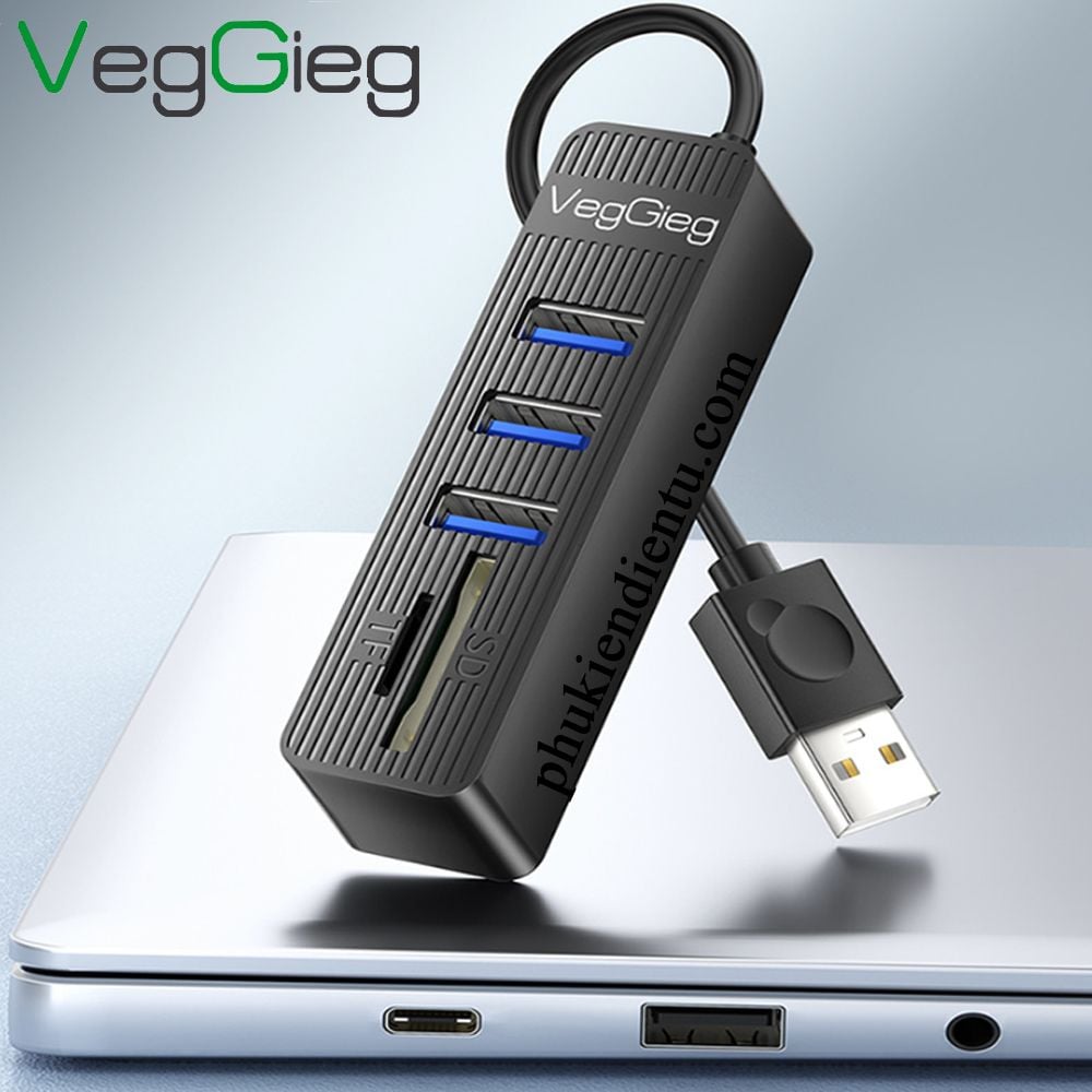 Bộ Chia USB 2.0 ra 3 Cổng USB và Đọc Thẻ Nhớ SD/TF Chính Hãng Veggieg V-C303 - Hub USB 5 trong 1 - Phụ Kiện Điện Tử Việt Nam