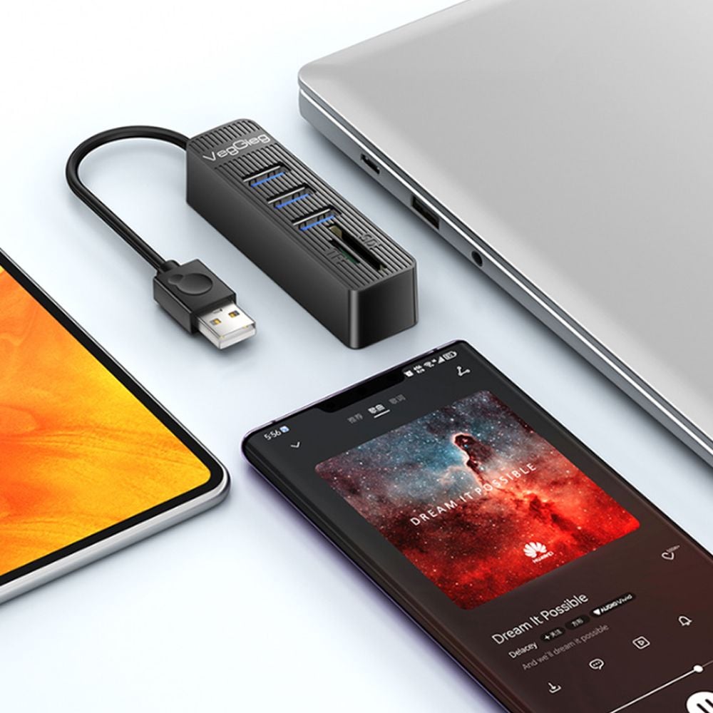 Bộ Chia USB 2.0 ra 3 Cổng USB và Đọc Thẻ Nhớ SD/TF Chính Hãng Veggieg V-C303 - Hub USB 5 trong 1 - Phụ Kiện Điện Tử Việt Nam
