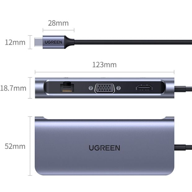 Bộ chuyển đổi đa năng 10 trong 1 USB C to HDMI + VGA + LAN 1Gbps + Hub USB3.0 + SD/TF + Audio Ugreen 80133 - Phụ Kiện Điện Tử Việt Nam