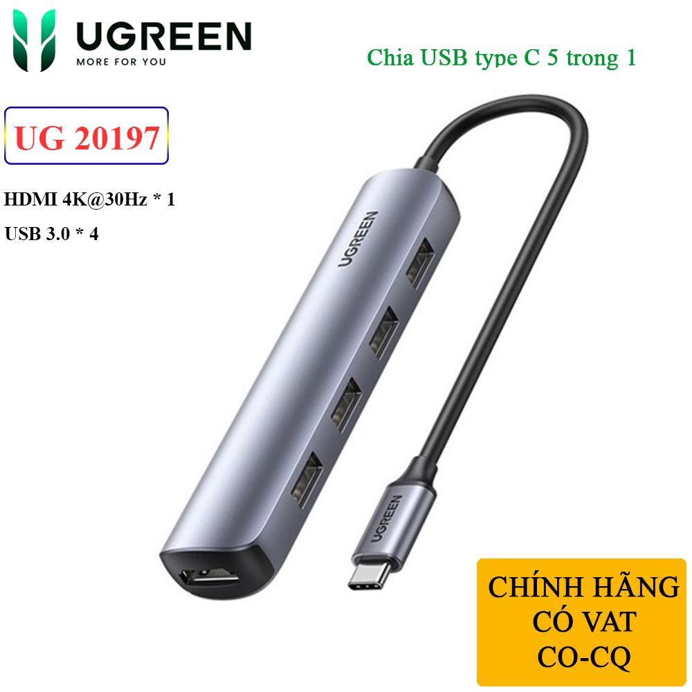 Bộ chia USB typeC ra HDMI 4K@30Hz và 4 cổng USB 3.0 chính hãng Ugreen 20197 - Phụ Kiện Điện Tử Việt Nam
