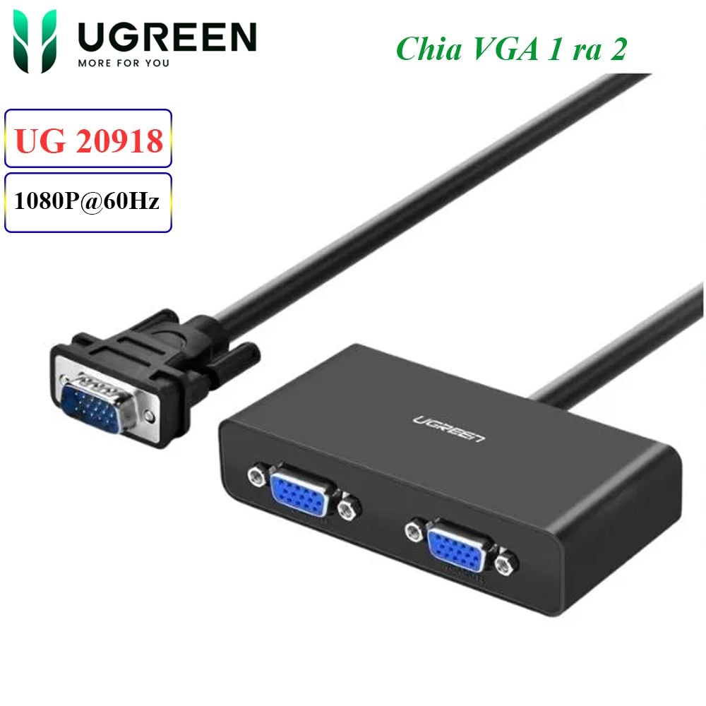Bộ chia màn hình VGA 1 ra 2 Ugreen 20918 Hỗ trợ full HD 1080P@60Hz - Phụ Kiện Điện Tử Việt Nam
