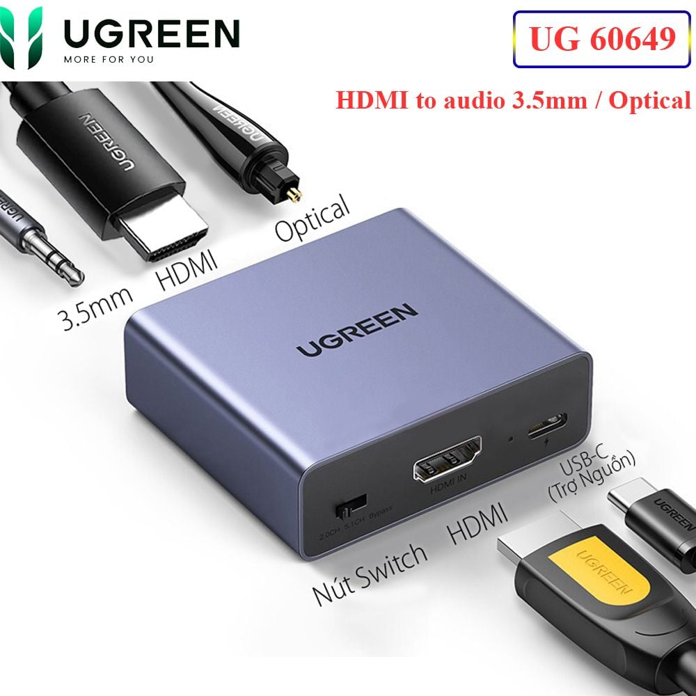 Bộ chuyển HDMI ARC ra audio 3.5mm , audio quang SPDIF , HDMI 4K@30Hz Ugreen 60649 CM531 - Phụ Kiện Điện Tử Việt Nam