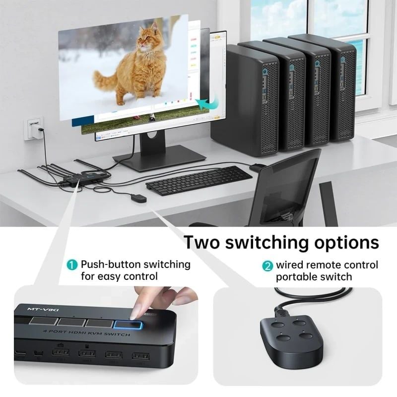KVM Switch HDMI 4x1 - Bộ chuyển mạch HDMI và USB 4 vào 1 ra 4K60Hz MT-VIKI MT-KH4S - Phụ Kiện Điện Tử Việt Nam