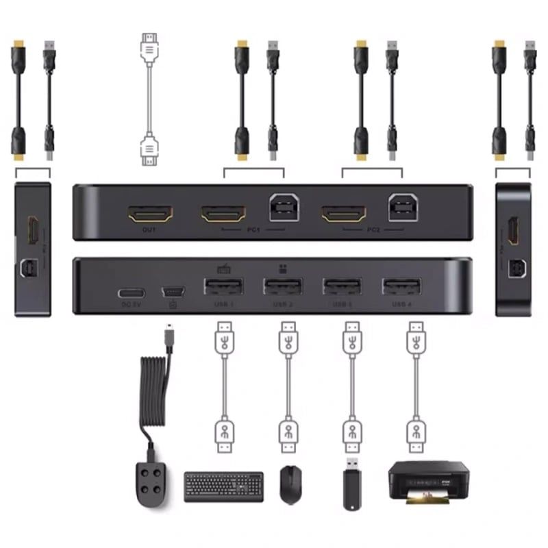 KVM Switch HDMI 4x1 - Bộ chuyển mạch HDMI và USB 4 vào 1 ra 4K60Hz MT-VIKI MT-KH4S - Phụ Kiện Điện Tử Việt Nam