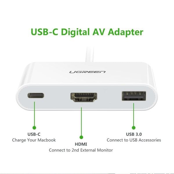 USB-C sang HDMI 4K30Hz1 port USB 3.0 1 port USB type-C power Ugreen 30377 - Phụ Kiện Điện Tử Việt Nam
