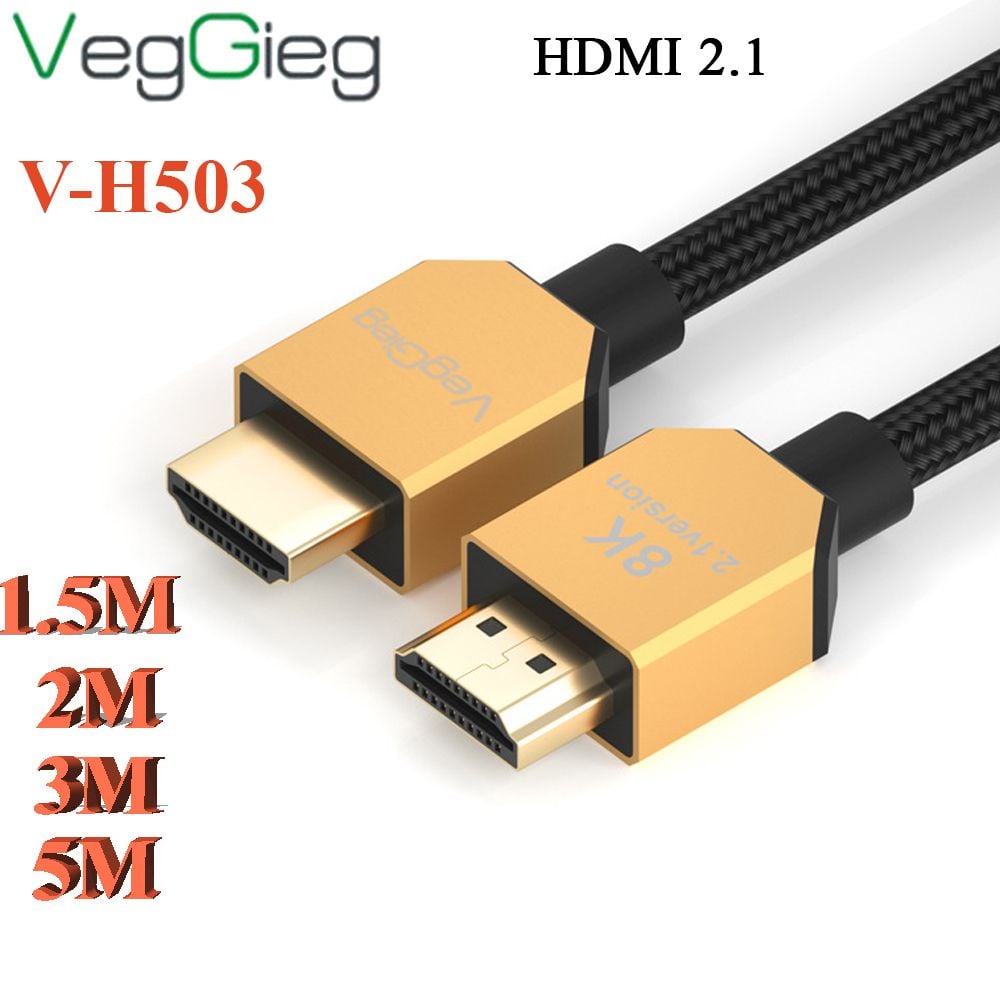 Cáp HDMI V2.1 cao cấp chuẩn 8K@60Hz HDR VegGieg 1.5M, 2M, 3M, 5M - Phụ Kiện Điện Tử Việt Nam