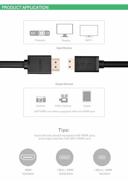Cáp Mini HDMI To HDMI Ugreen 1M | 2M | 3M, Cáp HDMI phụ kiện điện tử - Phụ Kiện Điện Tử Việt Nam