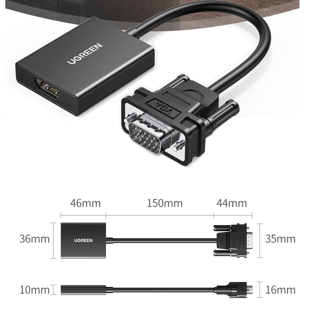 Cáp chuyển VGA Audio 3.5mm sang HDMI converter 1080P Ugreen 50945 CM513 - CM269 - Phụ Kiện Điện Tử Việt Nam