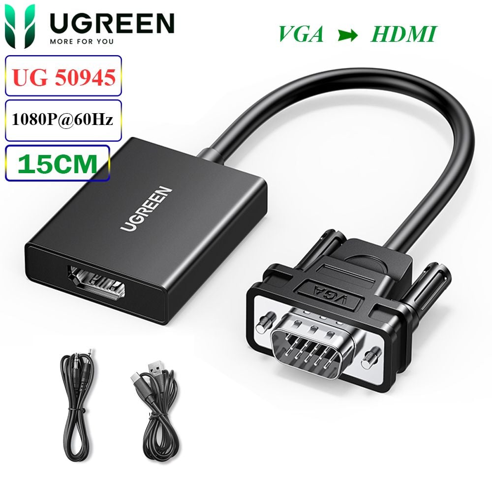 Cáp chuyển VGA Audio 3.5mm sang HDMI converter 1080P Ugreen 50945 CM513 - CM269 - Phụ Kiện Điện Tử Việt Nam