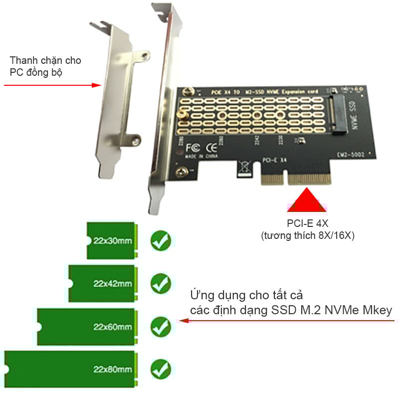 card chuyen m.2 nvme ra pci-e-4x ssu-em2-5002