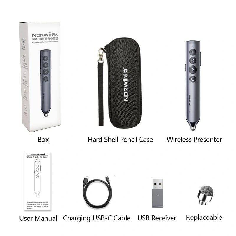 Bút trình chiếu Bluetooth dùng cho màn hình tương tác, LED Norwii N10S Pro laser màu xanh