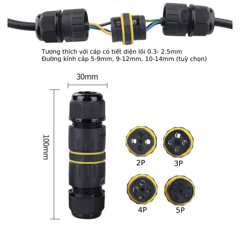 Đầu cút nối dây điện chống nước IP68 thẳng 2 3 4 5 lõi chính hãng E-Weichat EW-M25