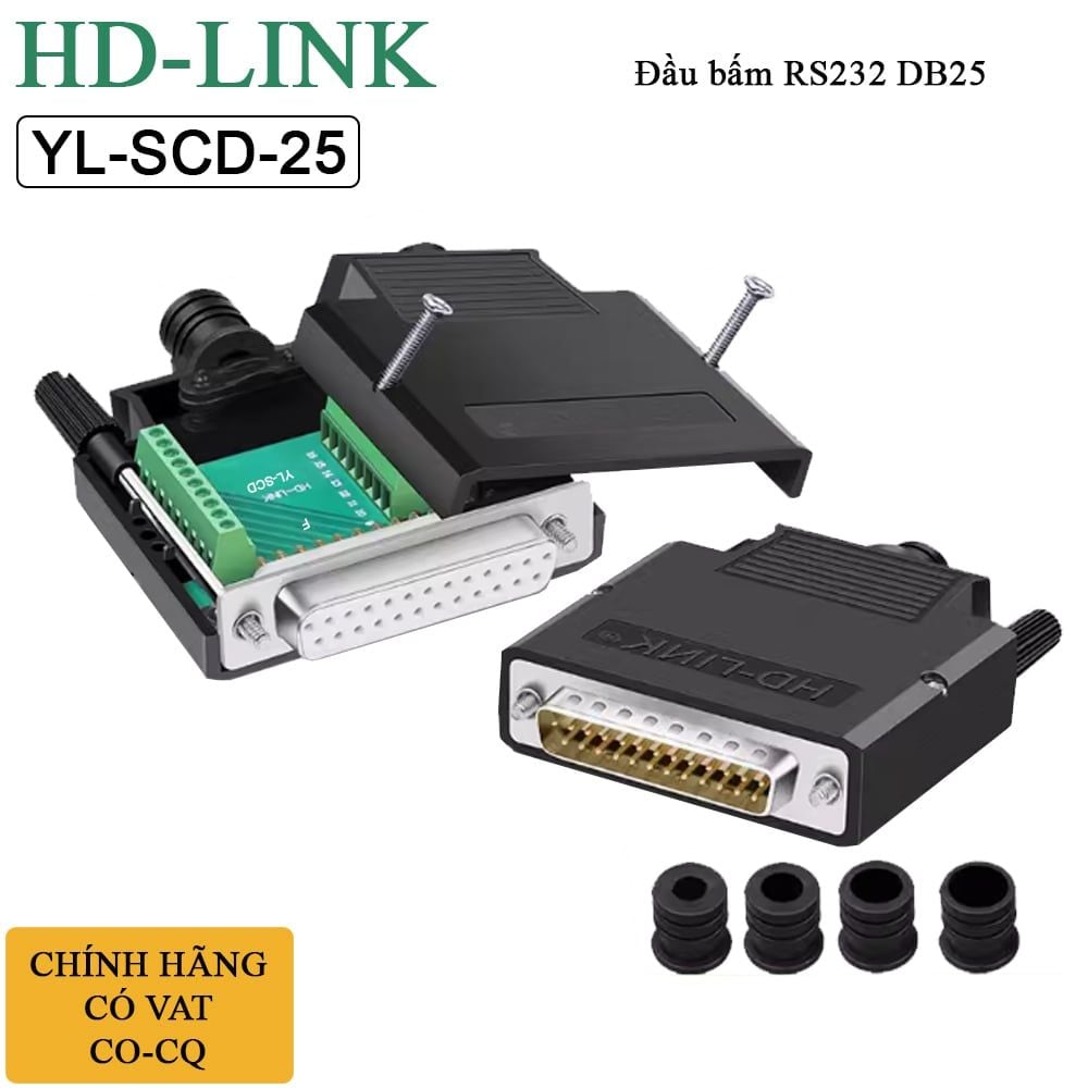 Đầu bấm DB25 chân bắt vit vỏ ốp nhựa chân đồng HD-Link YL-SCD-25