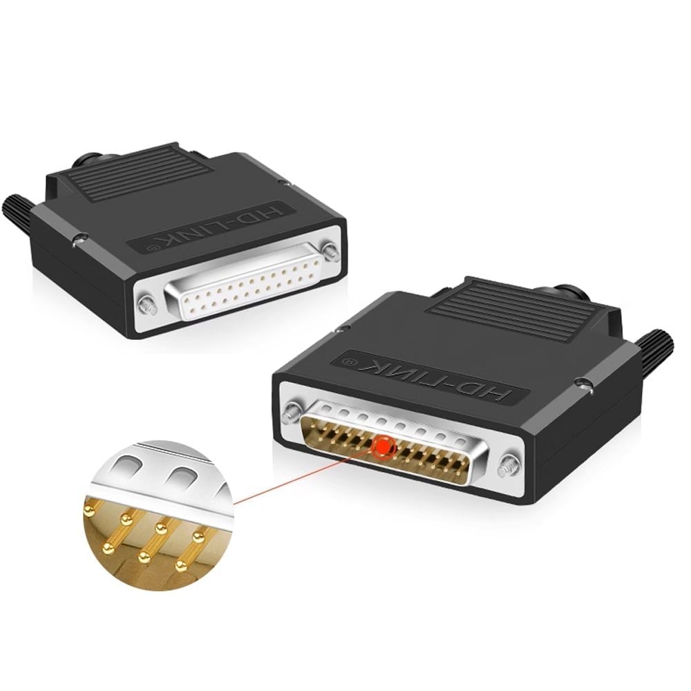 Đầu bấm cổng DB25 đực male bắt vít kèm vỏ ốp nhựa HD-LINK YL-SCD-25M