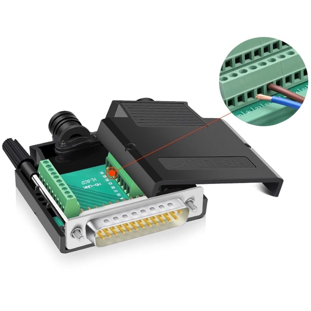 Đầu bấm DB25 chân bắt vit vỏ ốp nhựa chân đồng HD-Link YL-SCD-25