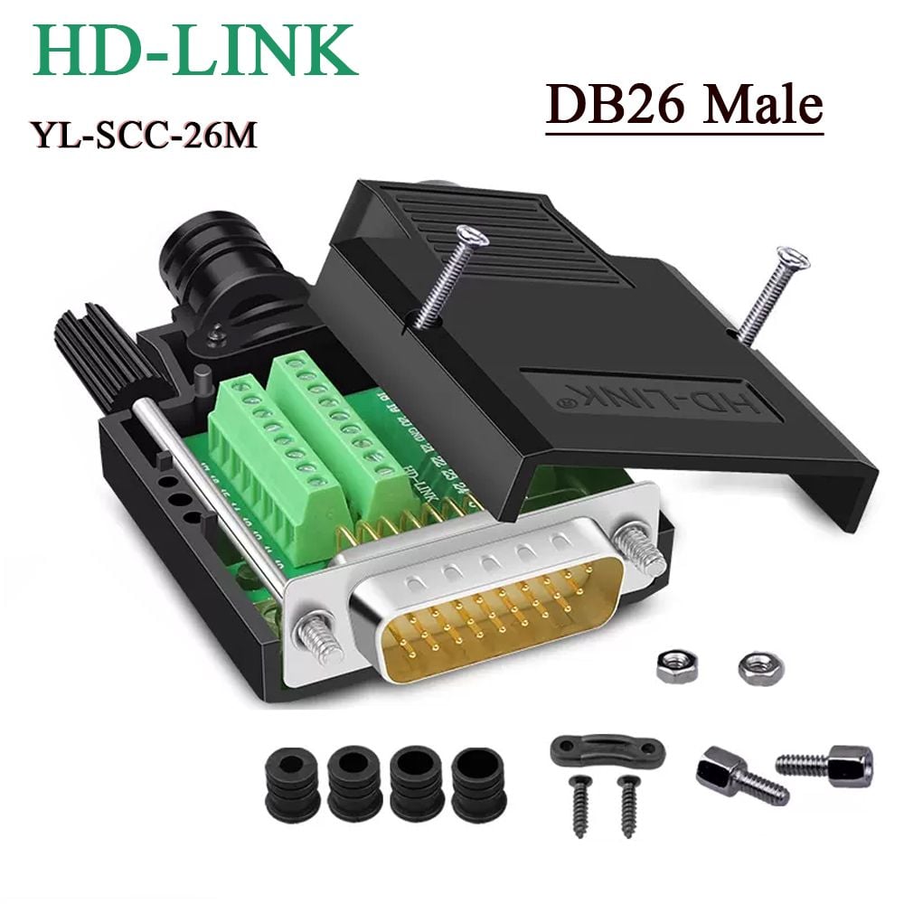 Đầu bấm cổng DB26 đực male bắt vít kèm vỏ ốp nhựa chân đồng HD-LINK YL-SCC-26M - Phụ Kiện Điện Tử Việt Nam