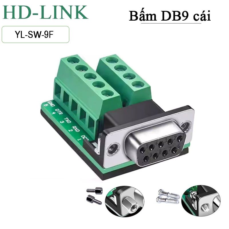 Đầu giắc kết nối đầu cuối Terminal Block COM DB9 RS232 RS422 RS485 đực - cái HD-Link YL-SW-9M/F - Phụ Kiện Điện Tử Việt Nam
