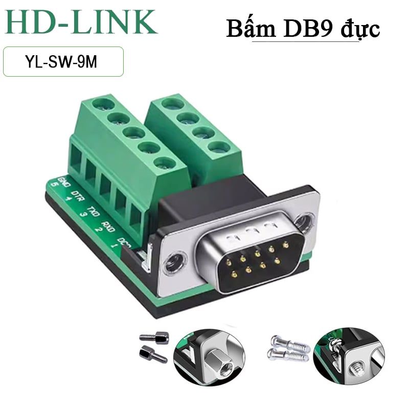 Đầu giắc kết nối đầu cuối Terminal Block COM DB9 RS232 RS422 RS485 đực - cái HD-Link YL-SW-9M/F - Phụ Kiện Điện Tử Việt Nam