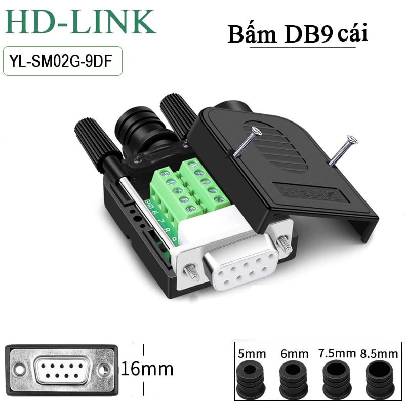 Đầu giắc bắt vít cổng COM DB9 RS232 đực - cái HD-Link YL-SM02G-9DM/F - Phụ Kiện Điện Tử Việt Nam