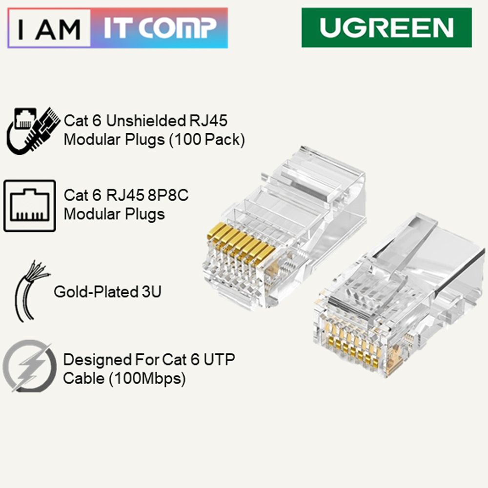 Hạt mạng, đầu bấm mạng CAT6 UTP Ugreen 60558 ( hộp 100 hạt ) - Phụ Kiện Điện Tử Việt Nam