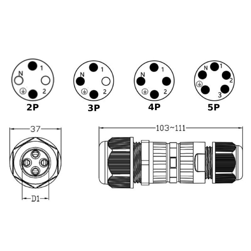 Đầu Cút Nối Điện Chia 2 Dây Chống Nước IP68 - 2 Lõi Chính Hãng E-Weichat EW-M25-3T
