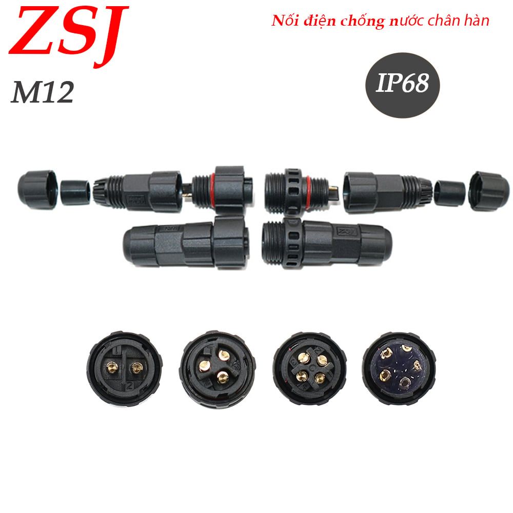 Đầu nối dây điện chống nước M12 2,3,4,5 lõi chân hàn