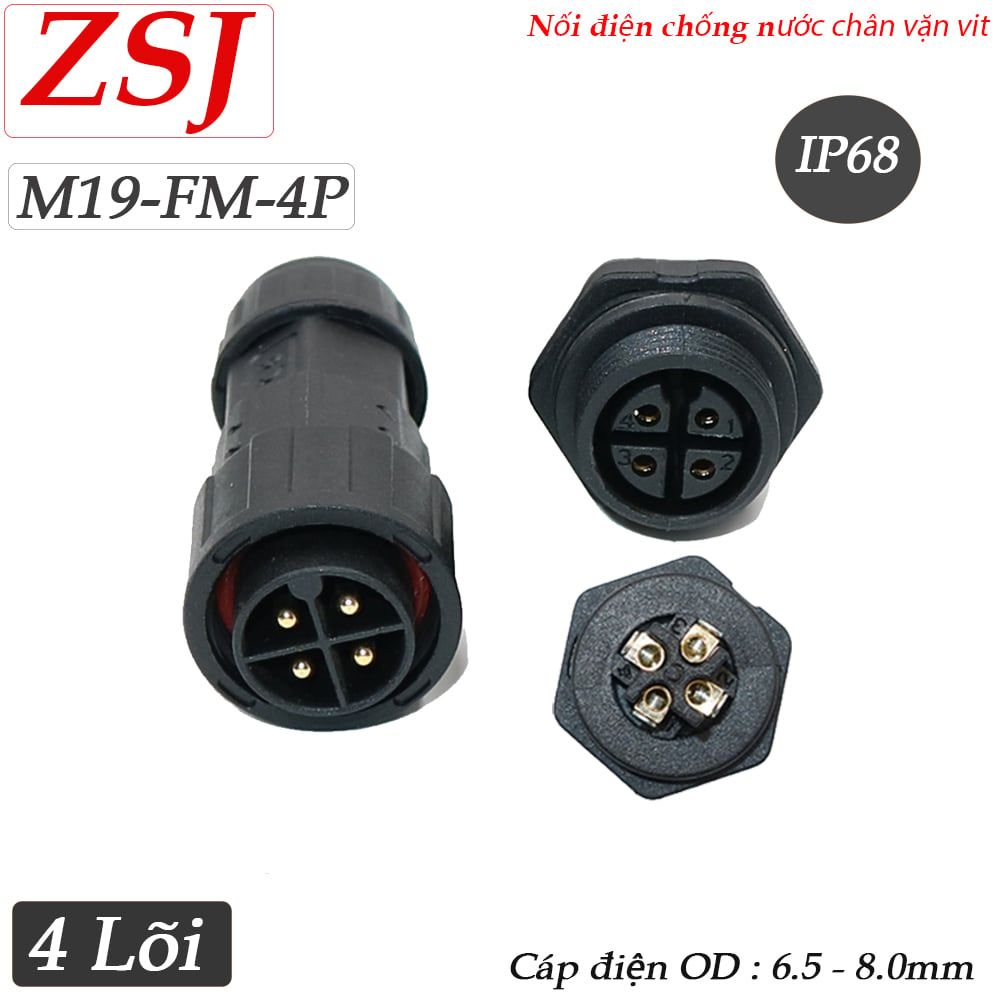 Đầu nối dây điện chống nước lắp bảng điều khiển M19-MF/FM