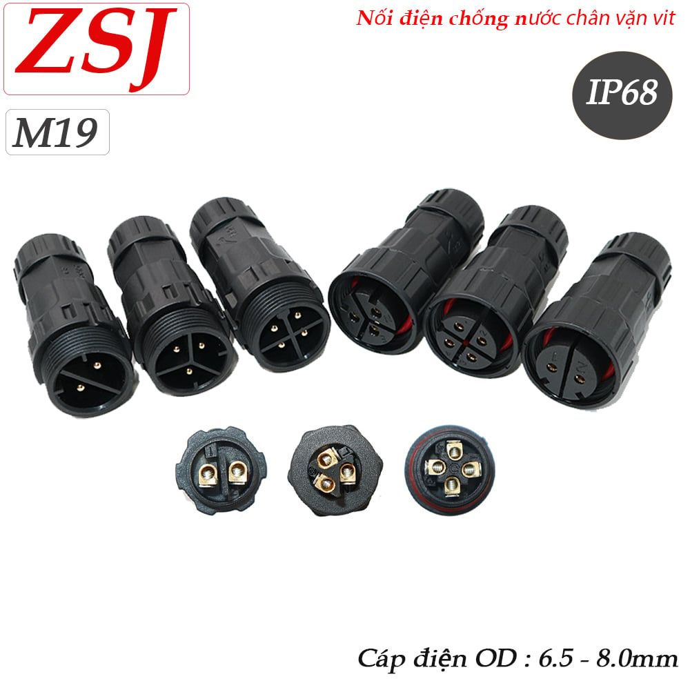 Đầu nối dây điện ngoài trời chống nước M19 2,3,4,5 lõi