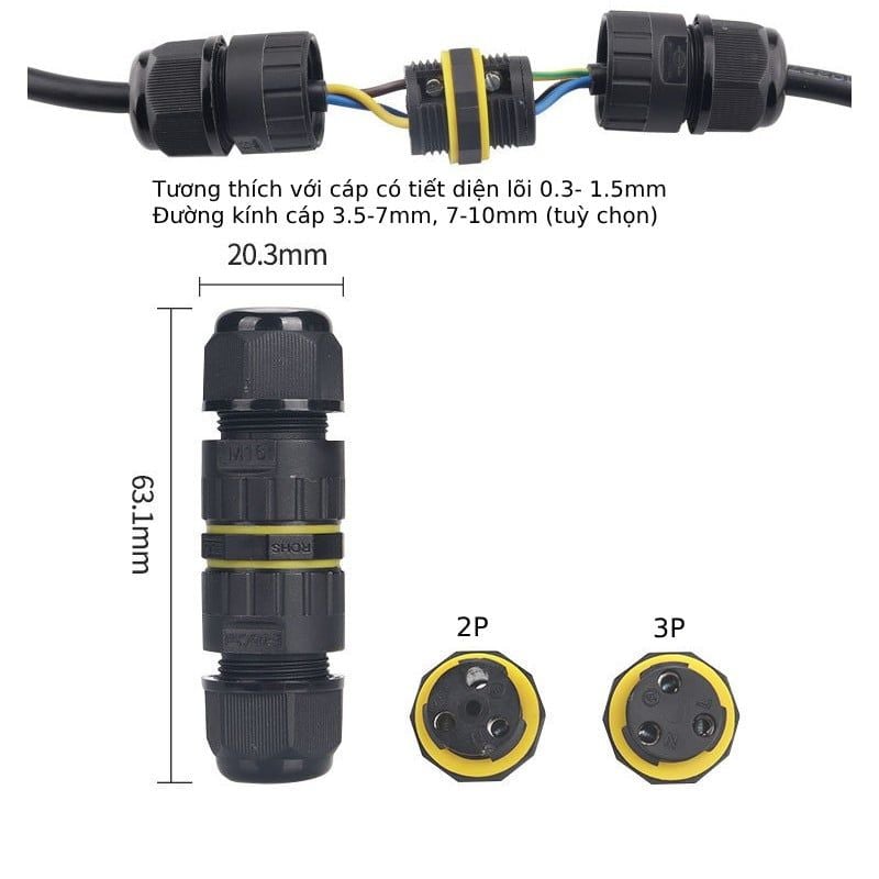 Đầu cút nối dây điện chống nước IP68 thẳng 2 3 4 5 lõi chính hãng E-Weichat EW-M16