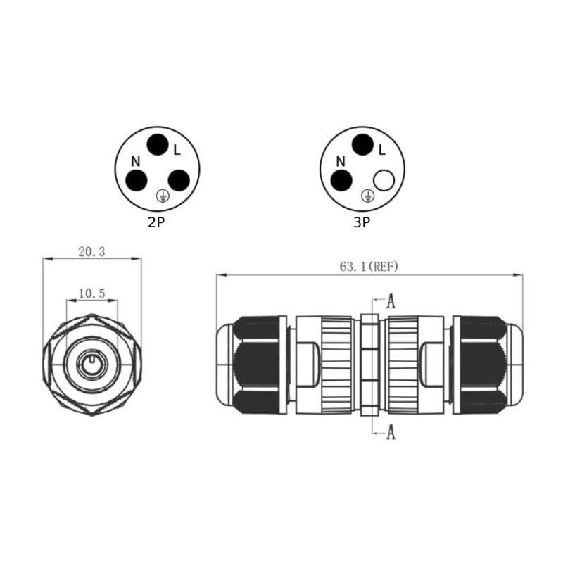 Đầu cút nối dây điện chống nước IP68 thẳng 2 3 4 5 lõi chính hãng E-Weichat EW-M16