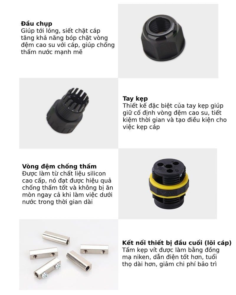 Đầu cút nối dây điện chống nước IP68 thẳng 2 3 4 5 lõi chính hãng E-Weichat EW-M16