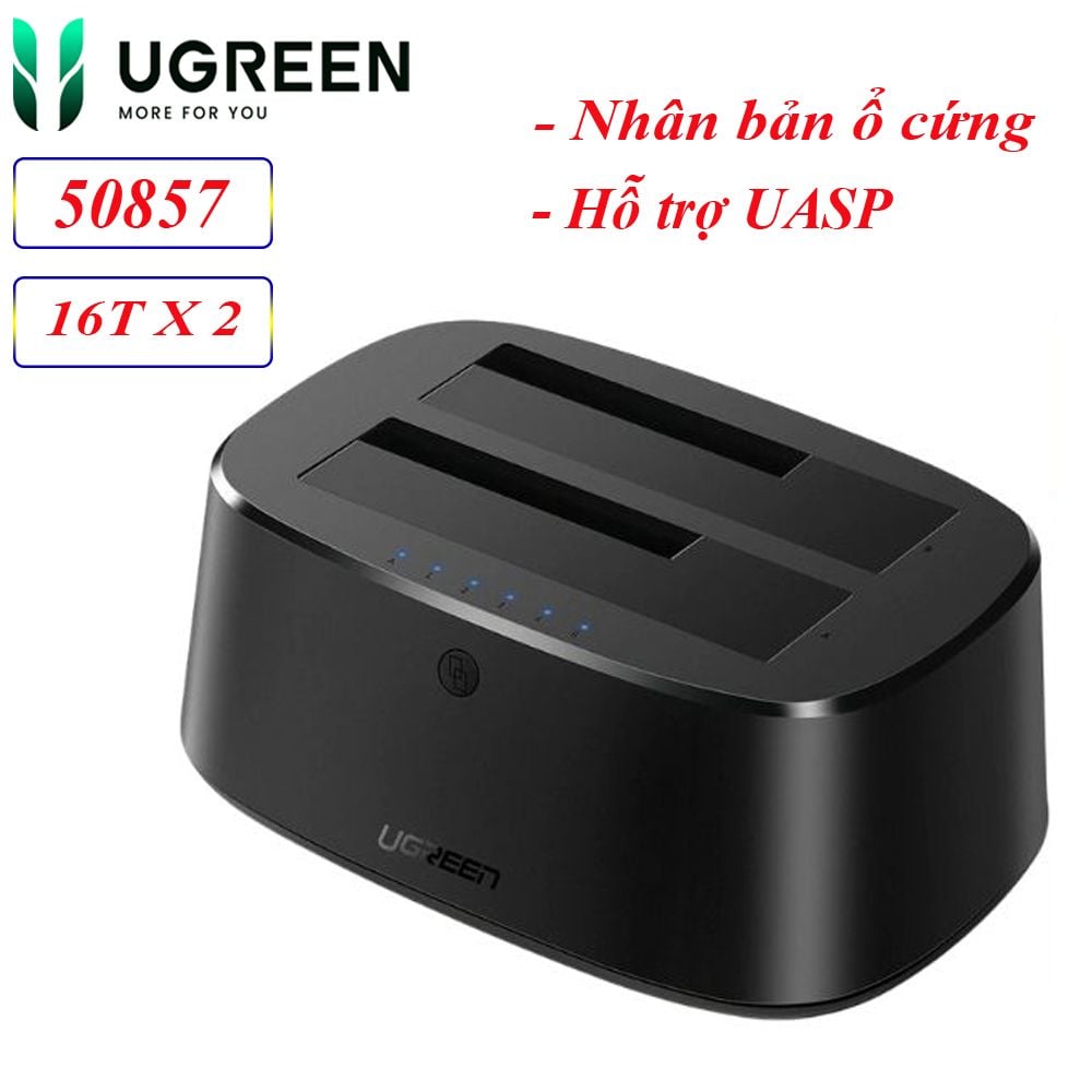 HDD dock 2 khay 2.5/3.5'' SATA-III USB 3.0 mã 16T hỗ trợ Clone, UASP, Ugreen 50857 - Phụ Kiện Điện Tử Việt Nam