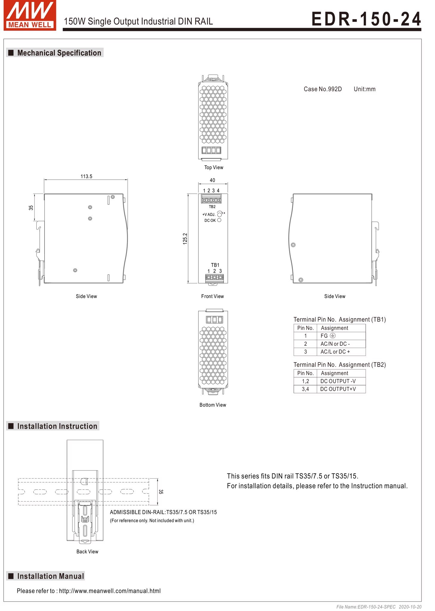 Nguồn DIN RAIL nguồn công nghiệp 24V-6.5A 150W Meanwell EDR-150-24 - Phụ Kiện Điện Tử Việt Nam