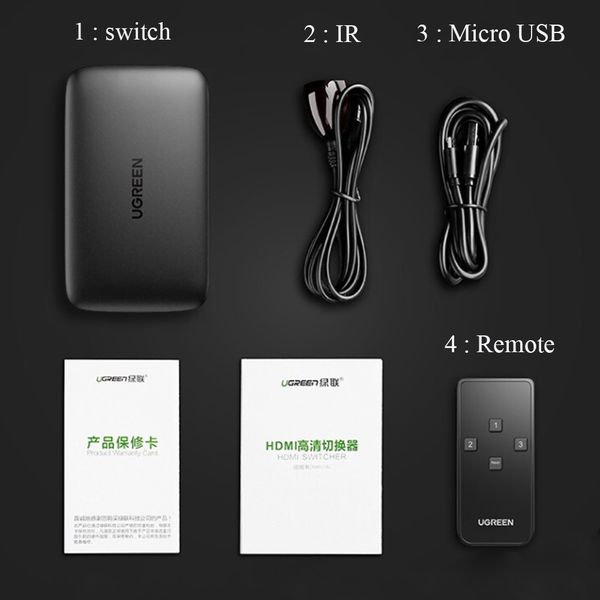 Switch HDMI 3x1 4K 30Hz Ugreen 80125 có điều khiển - Phụ Kiện Điện Tử Việt Nam