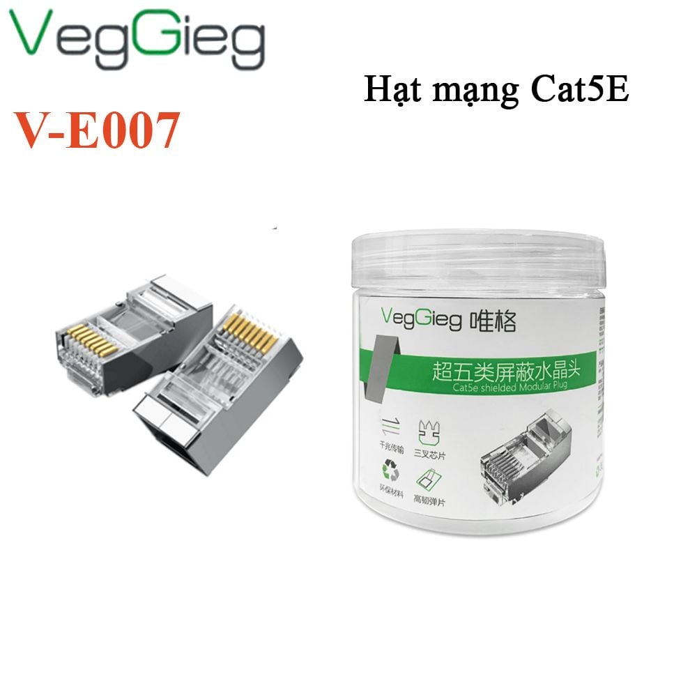 Hạt mạng, đầu bấm mạng CAT5E SFTP đầu bọc kim loại VegGieg V-E007 ( hộp 100 hạt ) - Phụ Kiện Điện Tử Việt Nam