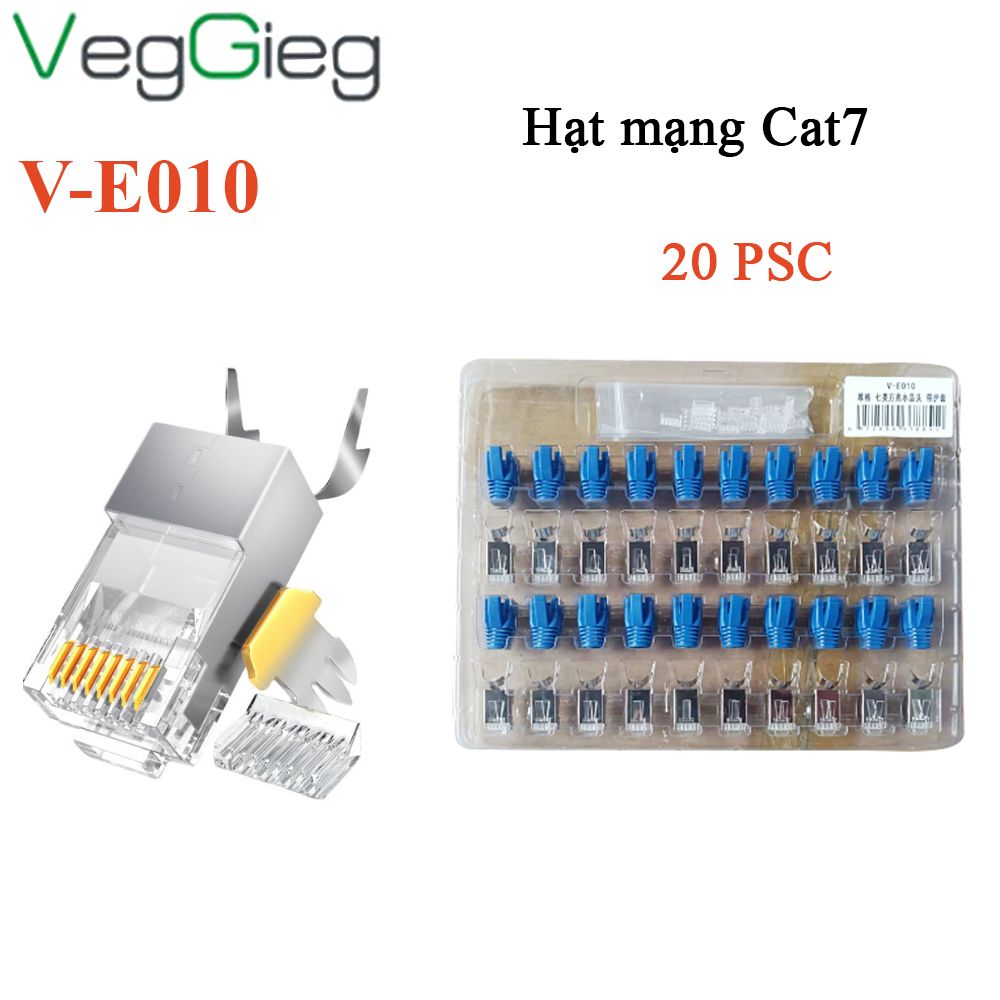 Hạt mạng, đầu bấm mạng CAT7 SFTP đầu bọc kim loại VegGieg V-E010 ( Vỉ 20 hạt ) - Phụ Kiện Điện Tử Việt Nam