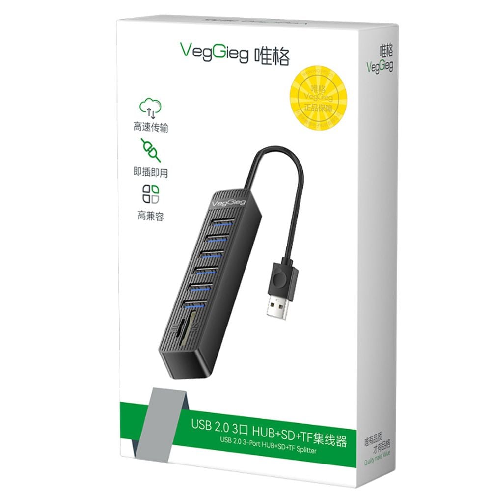 Bộ Chia USB 2.0 ra 6 Cổng USB và Đọc Thẻ Nhớ SD/TF Chính Hãng Veggieg V-C306 - Hub USB 8 trong 1 - Phụ Kiện Điện Tử Việt Nam