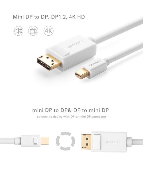 Cáp Mini Displayport to Displayport 1.5M 2M 3M Ugreen hỗ trợ 4K60Hz (màu trắng) - Phụ Kiện Điện Tử Việt Nam