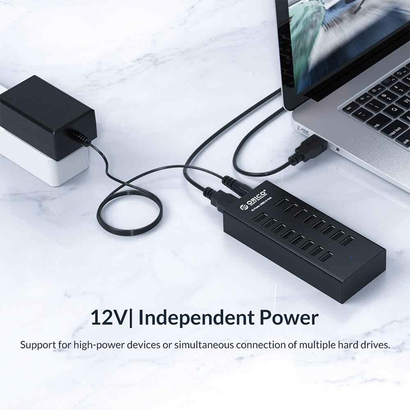 Bộ chia USB 2.0 16 cổng Orico H1613-U2-BK, hỗ trợ nguồn cấp ngoài 12V-3A - Phụ Kiện Điện Tử Việt Nam