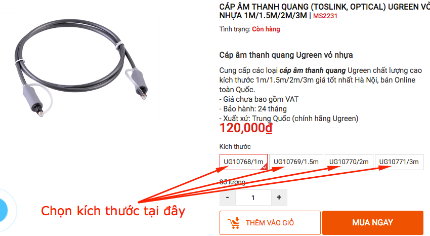 Hướng dẫn đặt mua hàng cáp âm thanh quang ugreen vỏ nhựa