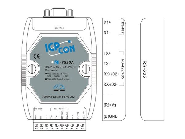 Bộ chuyển đổi RS232 to RS422/RS485 ICPCON I-7520 | I-7520A | I-7520R | I-7520AR - Phụ Kiện Điện Tử Việt Nam